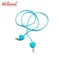 Face Mask Lanyard Colored Beads Light Blue with Heart -...