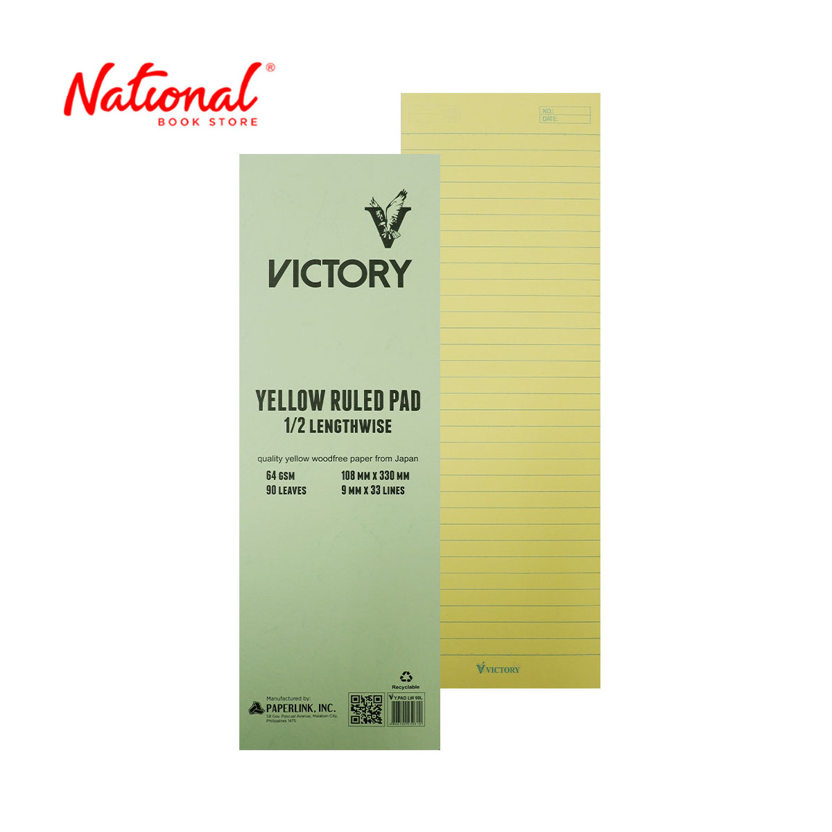 Victory Yellow Pad 1/2 Lengthwise 90 Leaves - School & Office Supplies