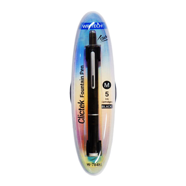 Writech Clicktek Retractable Fountain Pen with 5 Refills Black Ink W-784M/1-E - Writing