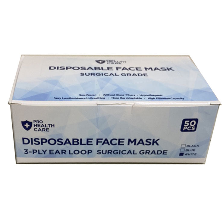 Prohealthcare Face Mask 3 ply Surgical Adult White 50's - Medical Supplies