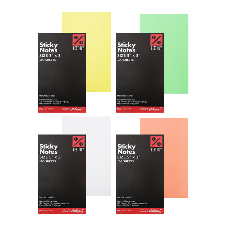 Best Buy Sticky Notes 3x5 Inches Yellow 100 Sheets (Assorted Colors) - School Supplies - Note Pads