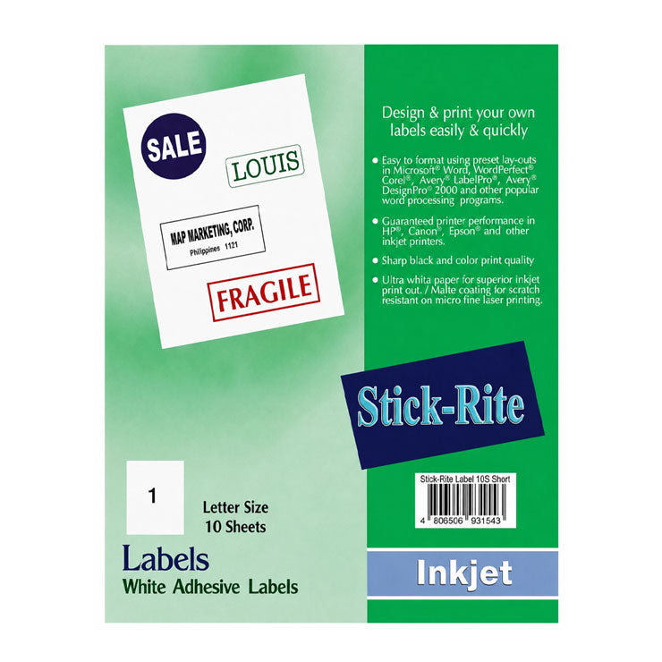 Stick Rite Sticker Paper Short 270gsm 10's