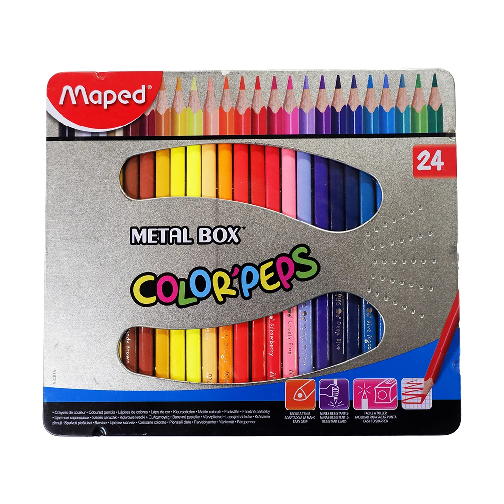 Maped Color'Peps Classic Colored Pencil 832016 24 Colors In Metal Case - Coloring Supplies