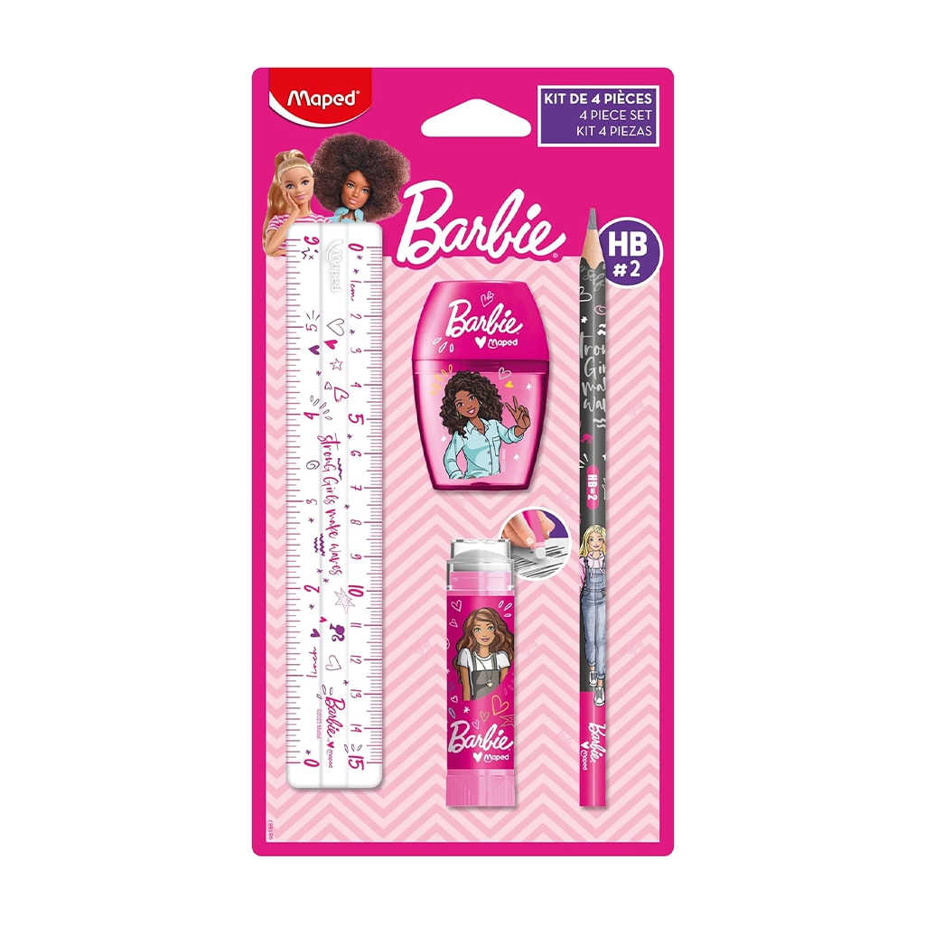 Maped Barbie Stationery Set 1 Ruler 6In1 Sharpener 1 Eraser 1 Pencil HB No.2 Mini 981867 4S