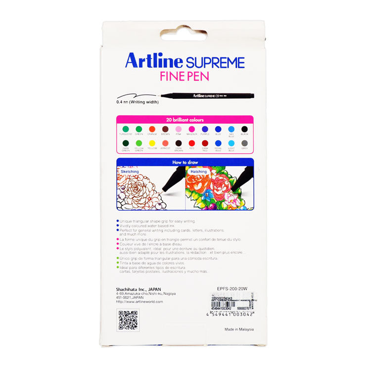 Artline Supreme Permanent Markers EPFS200/20 Fineliner 0.4mm 20's