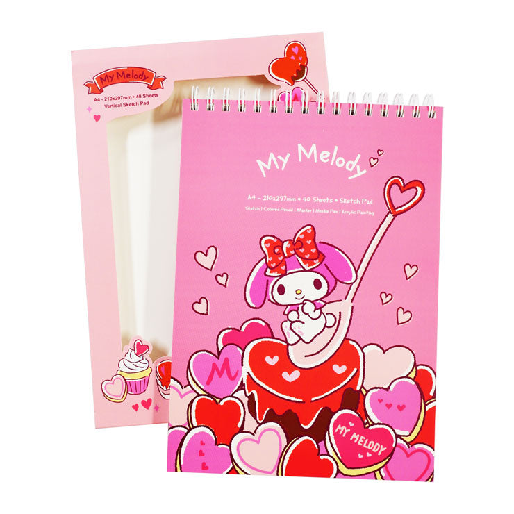 Sanrio Sketch Pad 4027004 210x297mm My Melody Spiral Vertical Heart Blush