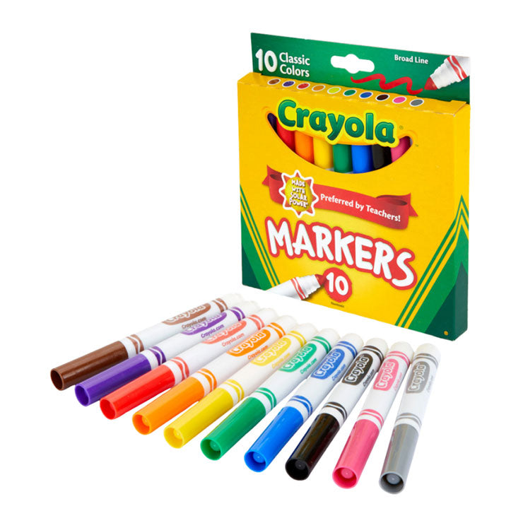 Crayola Classic Markers 10 Colors Broad Line - School & Office Supplies - Coloring