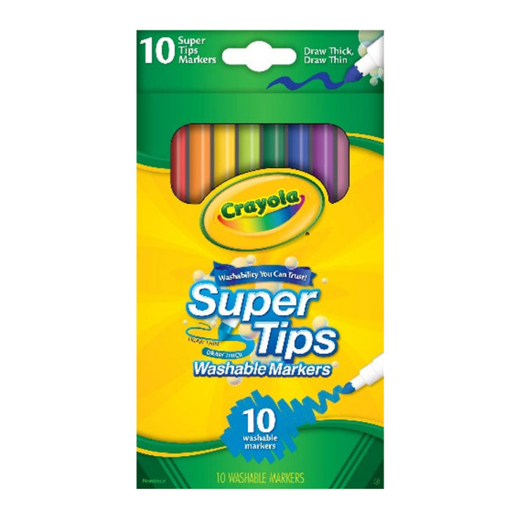 Crayola Washable Markers 10 Colors Super Tips - School & Office Supplies - Coloring