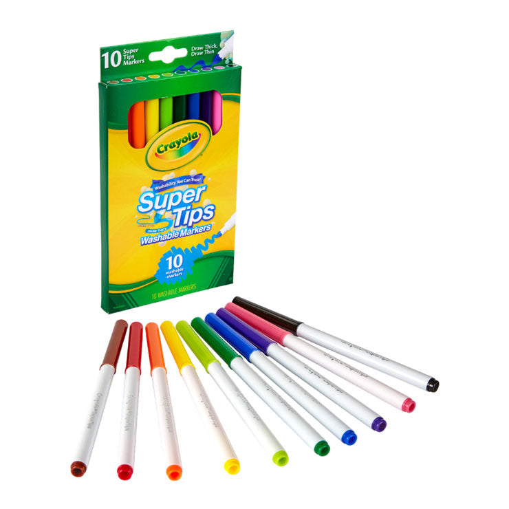 Crayola Washable Markers 10 Colors Super Tips - School & Office Supplies - Coloring