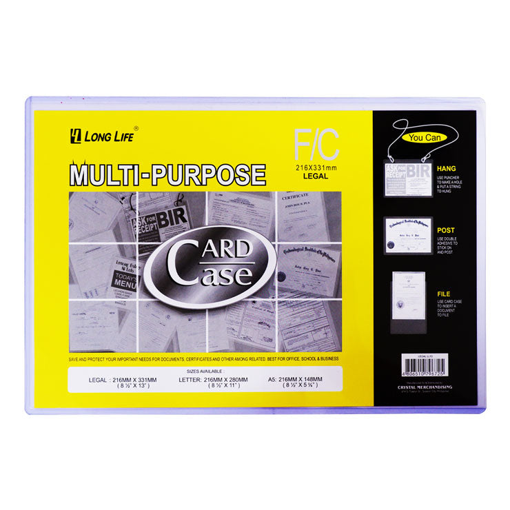 Long Life Document Card Case Long 8 1/2x13 LL13 - Protective Cover Cases
