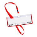 Long Life ID Name Plate 3 Hole Horizontal with Plastic Clip and Lanyard Transparent Red 18x5.5cm