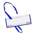 Long Life ID Name Plate 3 Hole Horizontal with Plastic Clip and Lanyard Transparent Blue 18x5.5cm