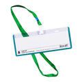 Long Life ID Name Plate 3 Hole Horizontal with Plastic Clip and Lanyard Transparent Green 18x5.5cm