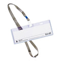 Long Life ID Name Plate 3 Hole Horizontal with Plastic Clip and Lanyard Transparent Gray 18x5.5cm