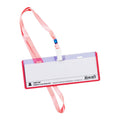Long Life ID Name Plate 3 Hole Horizontal with Plastic Clip and Lanyard Transparent Pink 18x5.5cm