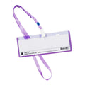 Long Life ID Name Plate 3 Hole Horizontal with Plastic Clip and Lanyard Transparent Violet 18x5.5cm