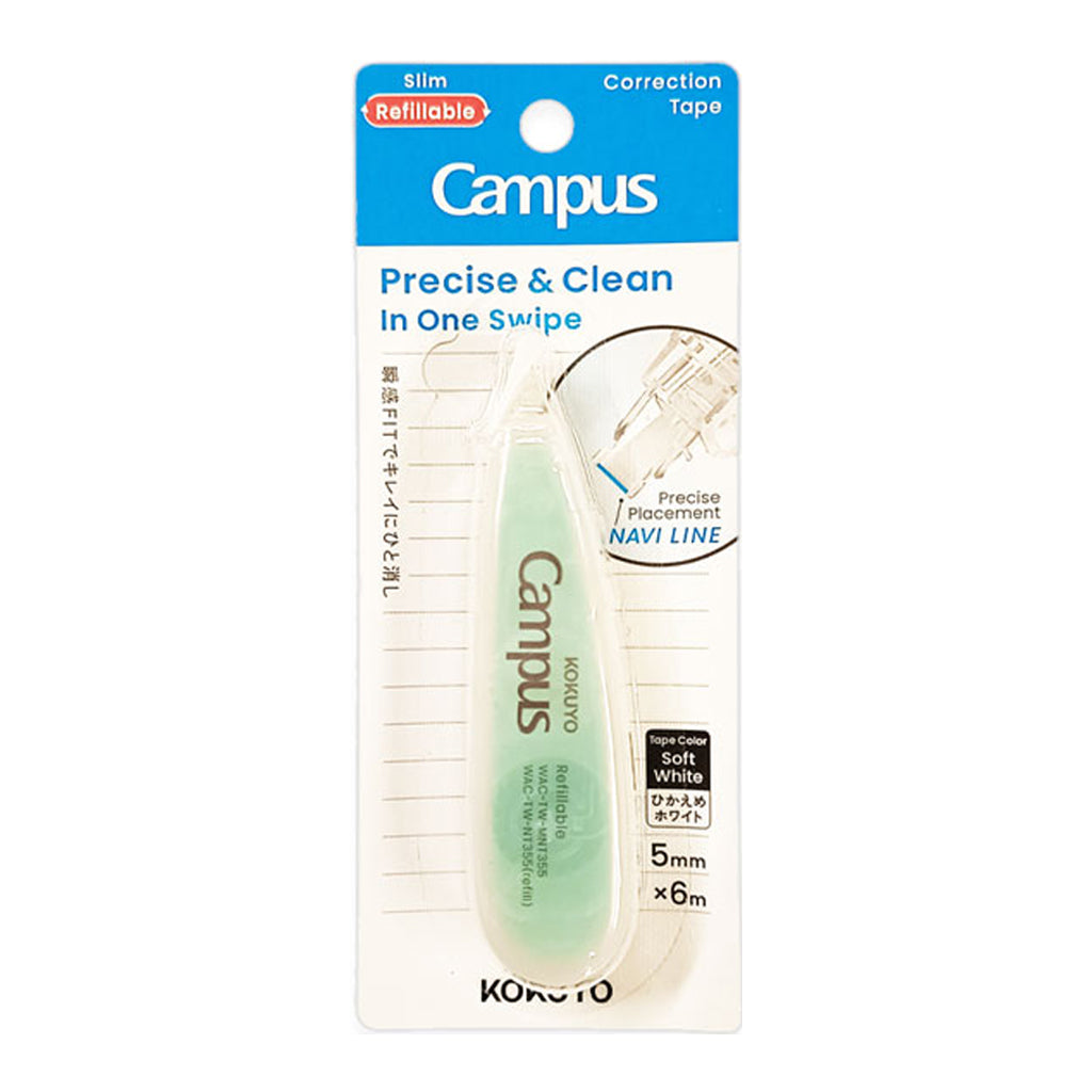 Kokuyo Campus Refillable Correction Tape Slim Type Standard Color Navi Line 5mmx6m Green WAC-TW-MNT355G