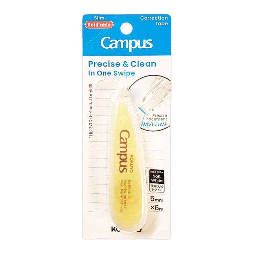 Kokuyo Campus Refillable Correction Tape Slim Type Standard Color Navi Line 5mmx6m Yellow WAC-TW-MNT355L1-Y