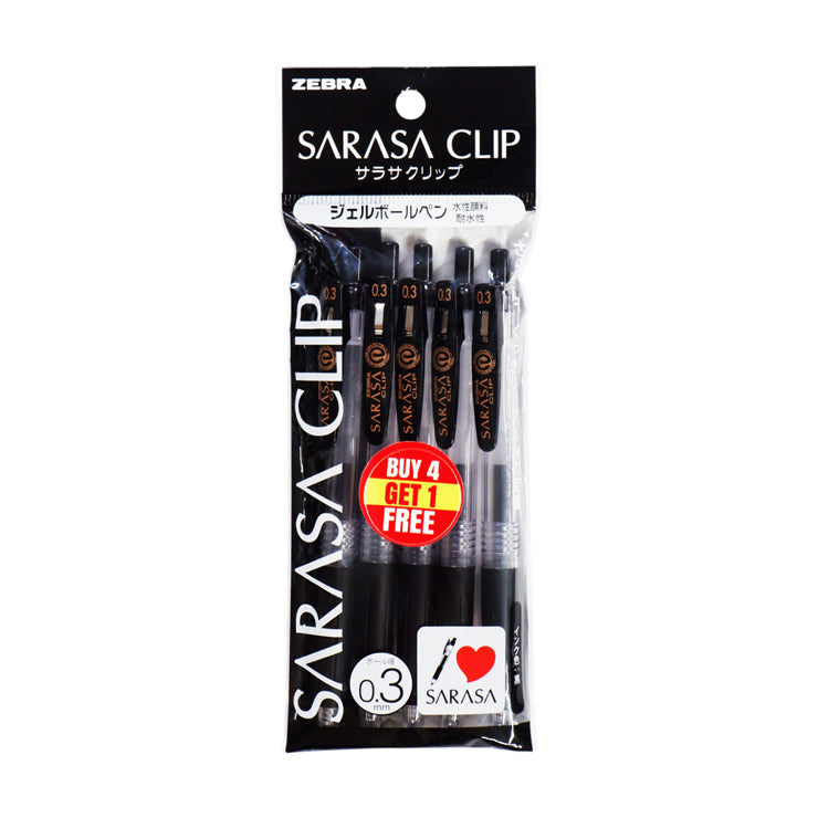 Zebra Sarasa Clip Gelpen 5pcs Promo Pack 0.3mm Black Ink P-JJH15-BK5