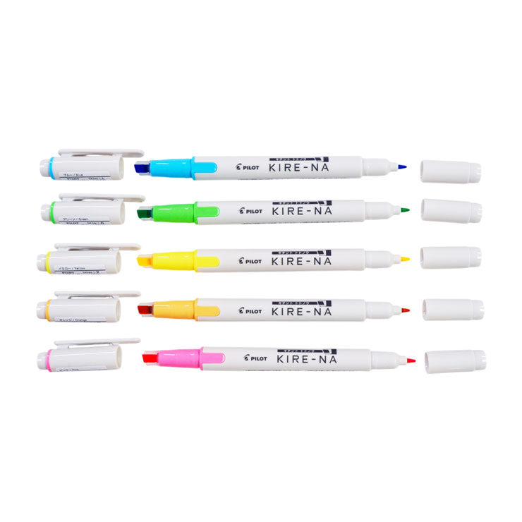 Pilot Kire-na Highlighter 5s Pink/Orange/Yellow/Green/Blue Dual Tip P-SKIWR24-1-5C1