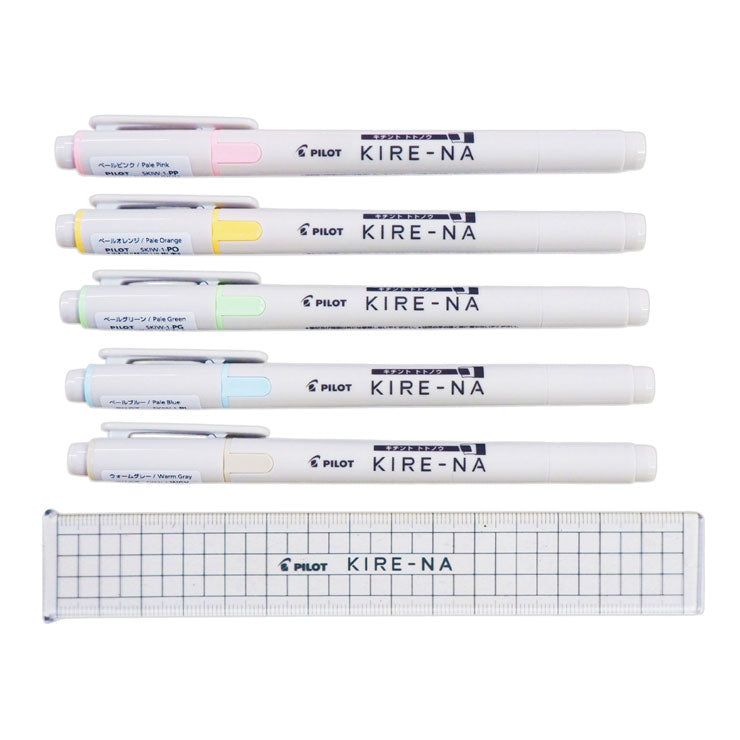 Pilot Kire-na Highlighter 5s Pale Pink/Pale Orange/Pale Green/Pale Blue/Warm Gray Dual Tip