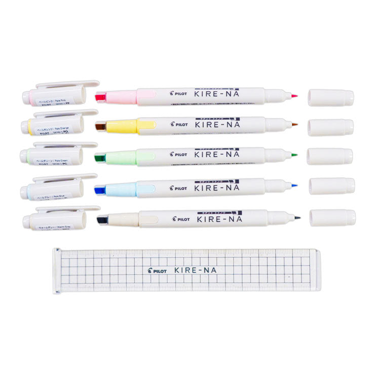 Pilot Kire-na Highlighter 5s Pale Pink/Pale Orange/Pale Green/Pale Blue/Warm Gray Dual Tip