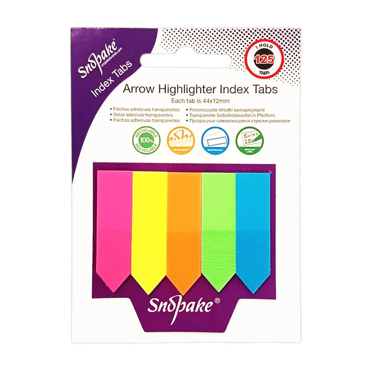 Snopake Index Tab Arrow Highlighters Pet Arrow 125Tabs 44X12mm