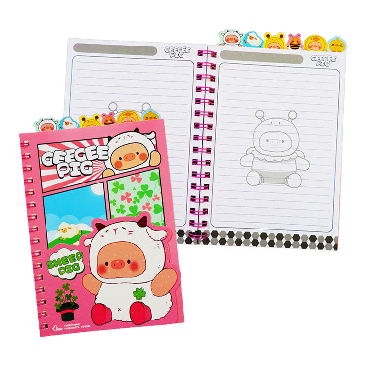 Geegee Pig Journal Notebook NT-80B9378-A 148x210mm 100 Sheets Pink 70gsm 6 DivIDer