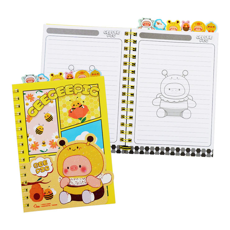 Geegee Pig Journal Notebook NT-80B9378-B 148x210mm 100 Sheets Yellow 70gsm 6 DivIDer