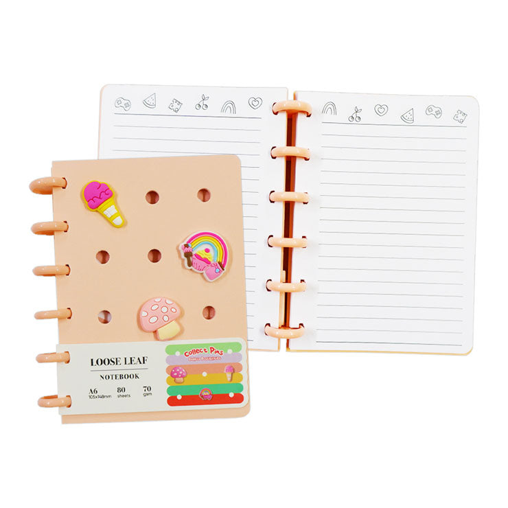 Annior Pastin Discbound Journal NT-80B9462-C 105x148mm 80 Sheets Pink With Pins and Belly Band