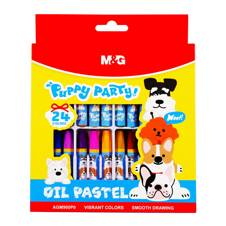 M&G Oil Pastel AGM900P0 24 Colors Puppy Party Hexagon - Arts & Crafts Supplies