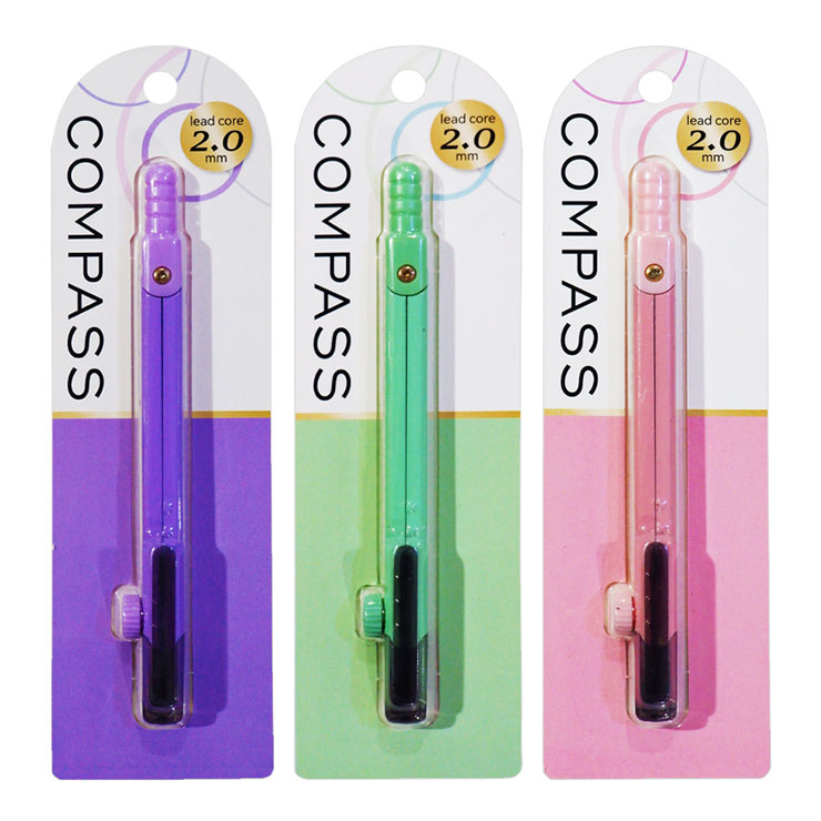 Jianfen Compass Set Metal with Lead Refills 2mmx13.5cm  8123, Pink, Purple, Green