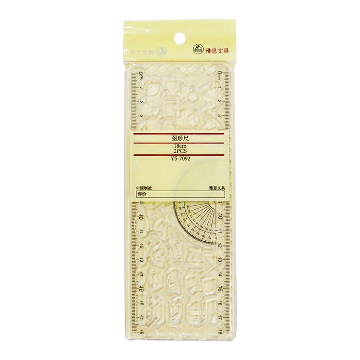 Plastic Ruler Multi-Functional with Built in Protractor and Shapes Clear 7092