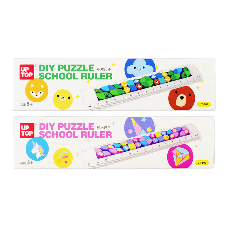 Plastic Ruler Multi-Functional with Shapes DIY Puzzle 15 cm 2 colors 502 (Assorted )