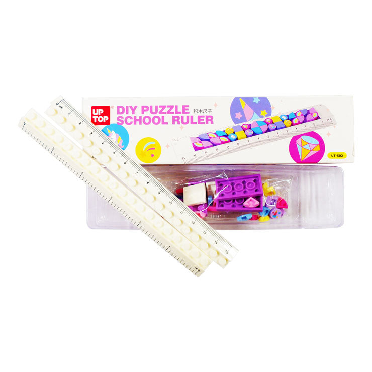 Plastic Ruler Multi-Functional with Shapes DIY Puzzle 15 cm 2 colors 502 (Assorted )