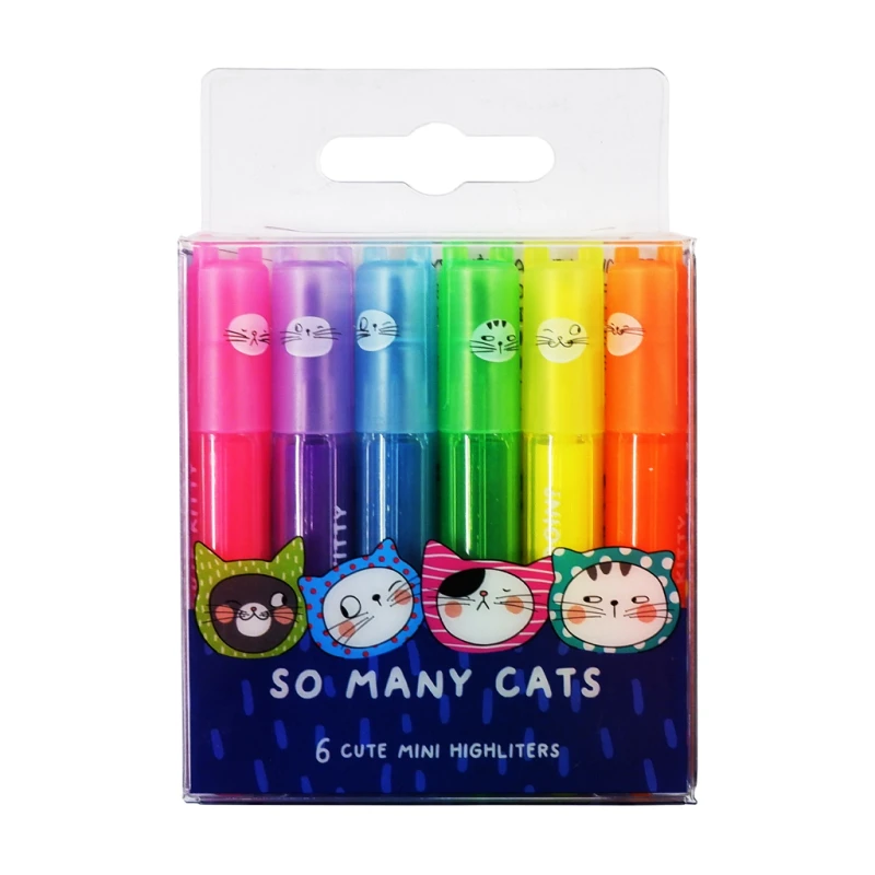 M&G So Many Cats Fruit Scented Mini Highlighters Fluorescent 6's Assorted Ahm22574 - School Supplies