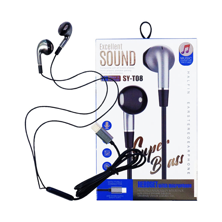 Earphone Wired Type C With Microphone Super Bass - Headphones