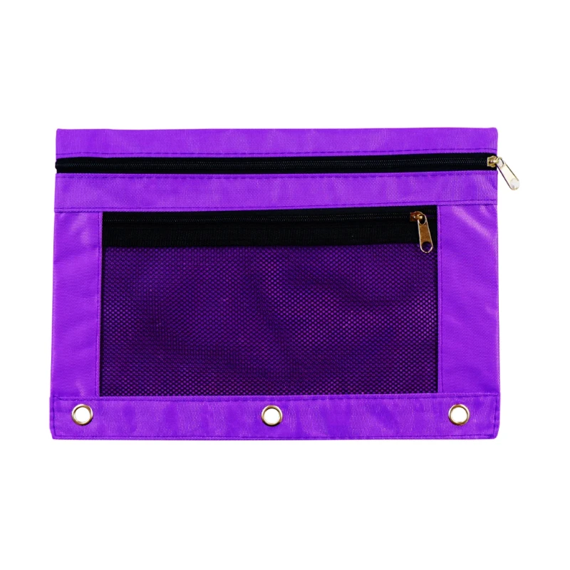 Highplus Cloth Envelope HP-241111-3A A5 Violet Double Zipper Clear Front With Hole For Binder