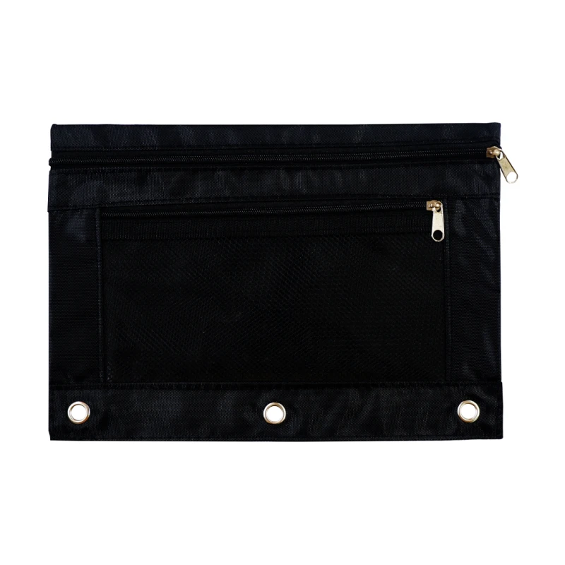 Highplus Cloth Envelope HP-241111-3D A5 Black Double Zipper Clear Front With Hole For Binder