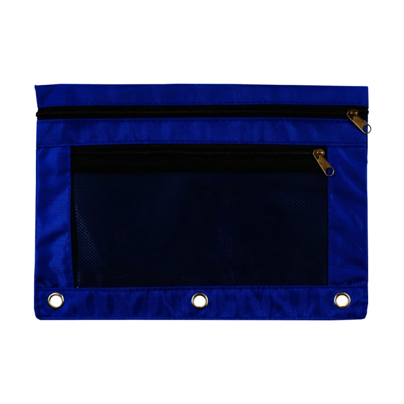 Highplus Cloth Envelope HP-241111-3G A5 Dark Blue Double Zipper Clear Front With Hole For Binder