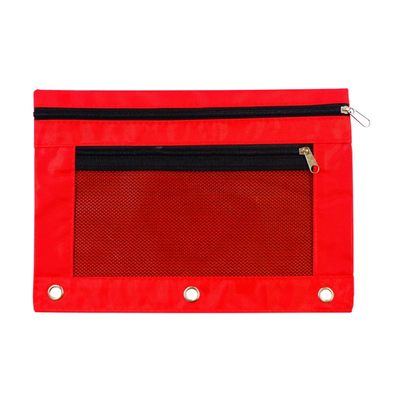 Highplus Cloth Envelope HP-241111-3H A5 Red Double Zipper Clear Front With Hole For Binder