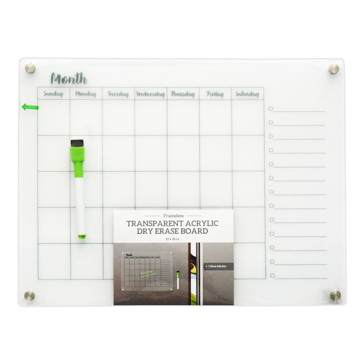 Boardest Whiteboard 12x16 inches Transparent Monthly Acrylic Dry Erase OAWB1512S2