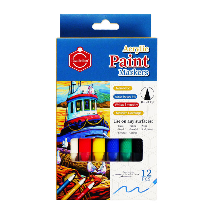 Acrylic Marker APM-001 12 Colors - Arts & Crafts Supplies