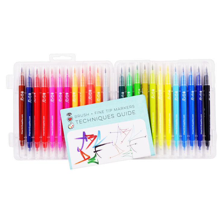 iHeartArt Brush + Fine Tip Marker 24 Assorted Colors in Plastic Case 6124 - Arts & Crafts Supplies