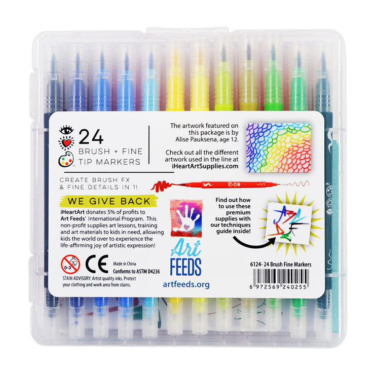 iHeartArt Brush + Fine Tip Marker 24 Assorted Colors in Plastic Case 6124 - Arts & Crafts Supplies