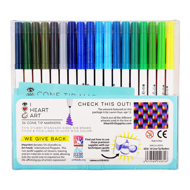 iHeartArt Cone Tip Markers 36 Assorted Colors 6036 - Arts & Crafts Supplies