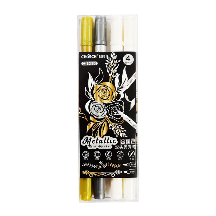 Chosch Metallic Twin Marker CS-H886-4 4pcs Brush & Bold - Arts & Crafts Supplies - Coloring