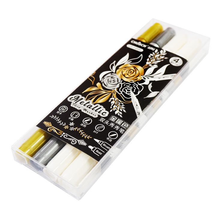 Chosch Metallic Twin Marker CS-H886-4 4pcs Brush & Bold - Arts & Crafts Supplies - Coloring