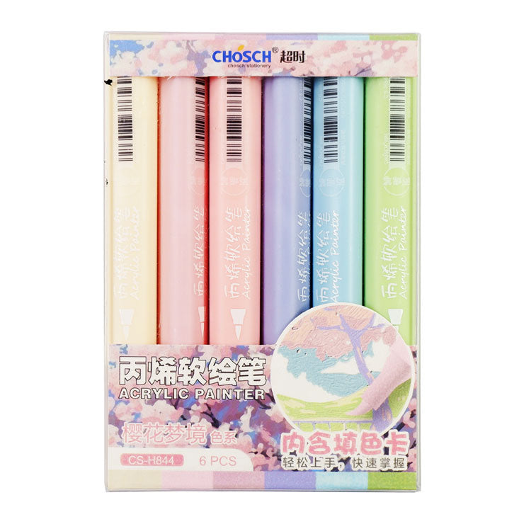 Chosch Acrylic Brush Marker CS-H844-6 Pastel 6 Colors - Arts & Crafts Supplies - Coloring