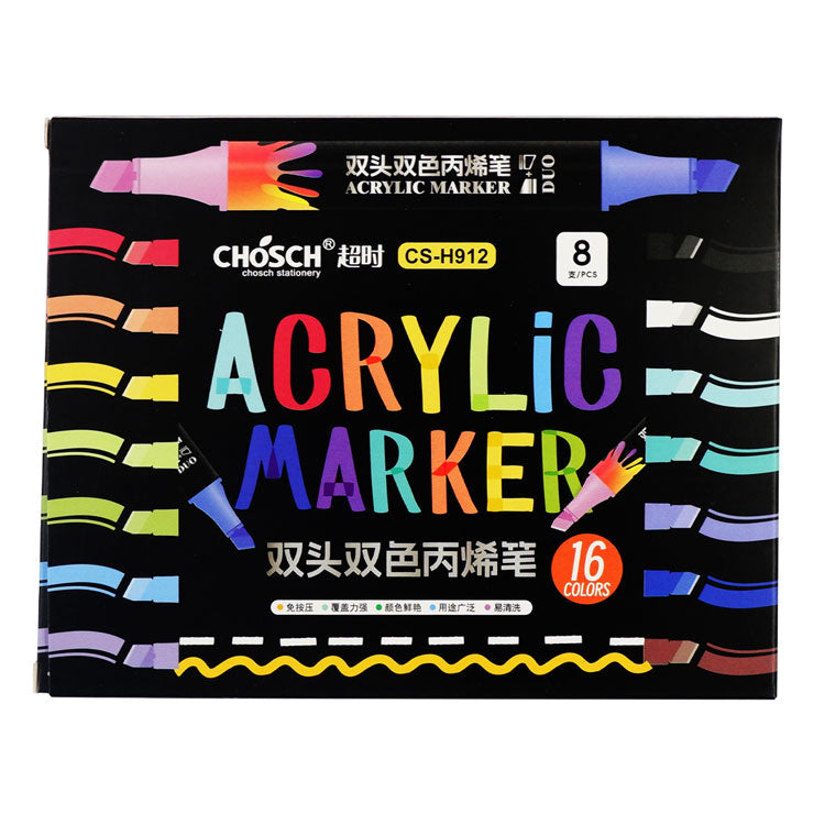 Chosch Acrylic Twin Marker CS-H912 Basic 8pcs 16 Colors - Arts & Crafts Supplies - Coloring
